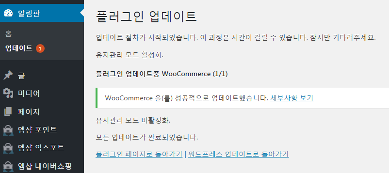 플러그인 업데이트 성공