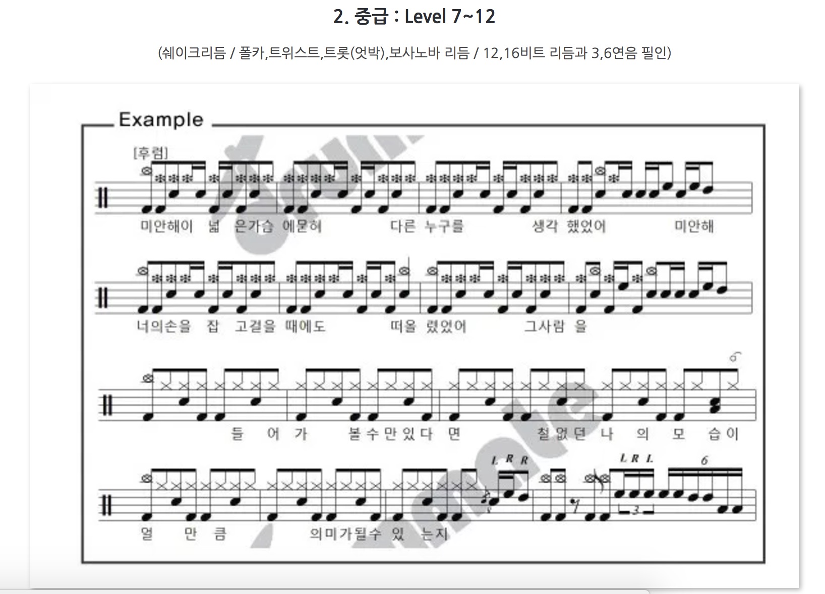 워드프레스 쇼핑몰 사례 드럼메이트 악보 난의도 구분 중급
